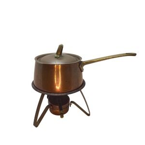 Vintage Paul Revere Copper Fondue Set Brass Stand USA Limited Edition MCM